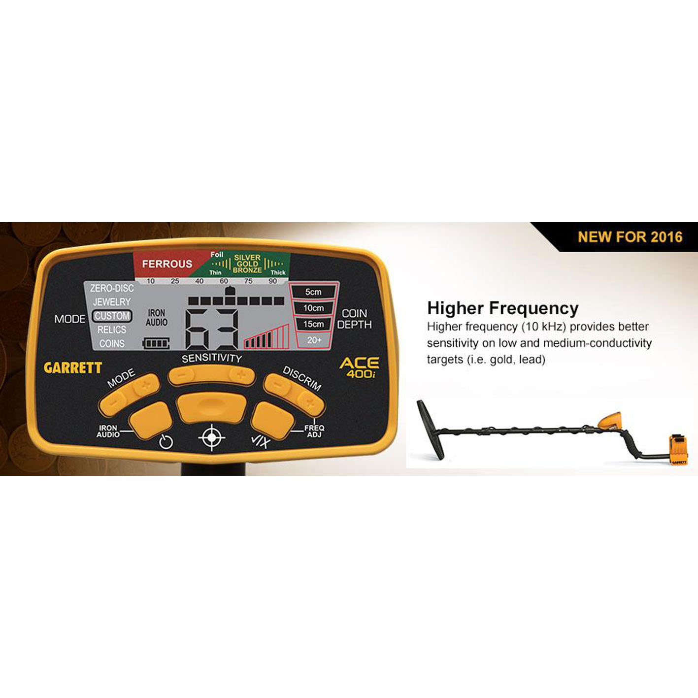 Garrett ACE 400i Metal Detector with Stem Stability Adjustable Frequency