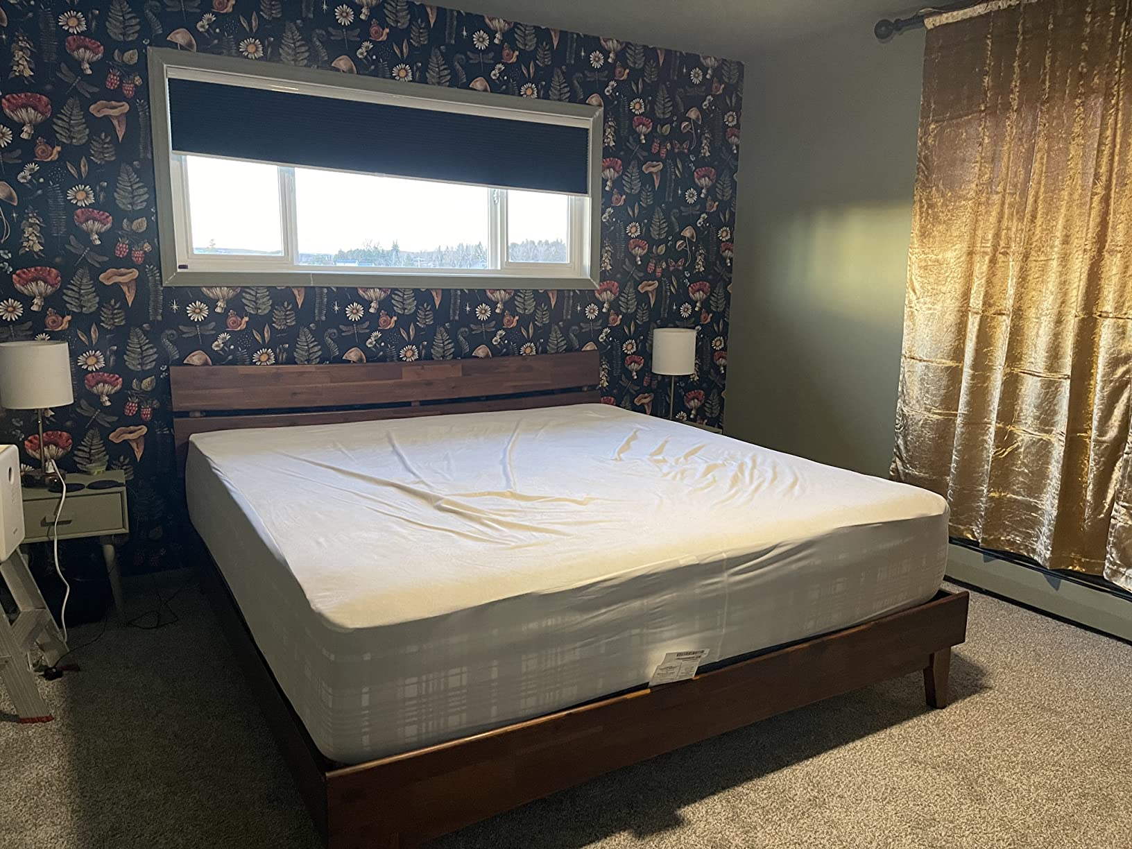 【Furniture】Acacia Aurora 14 Inch Wood Platform Bed, Bed Frame with Headboard, King Size