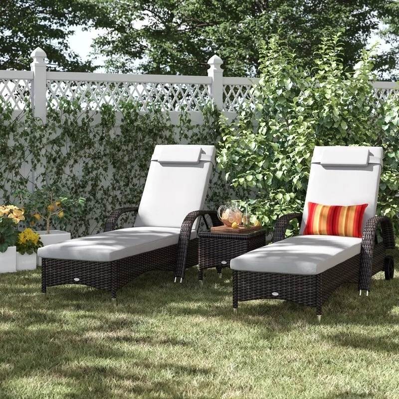 200CM LONG RECLINING SUN LOUNGER SET WITH CUSHIONS AND TABLE