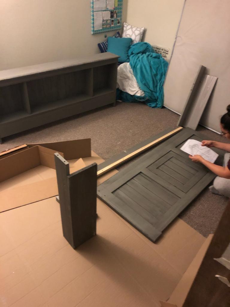 【Furniture】Charcoal Full Bookcase Bed with 12 Drawers