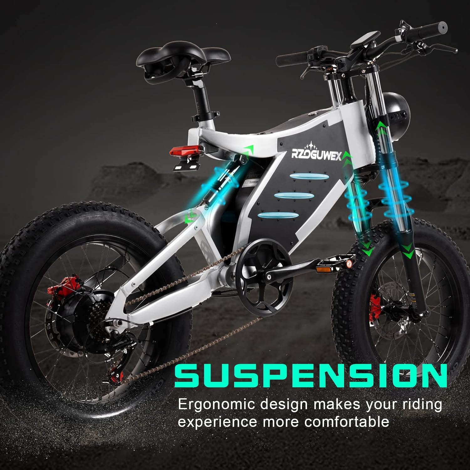 RZOGUWEX Electric Bicycle，20 Inch Off-Road EBIKE for Adults with 48V 25AH Detachable Lithium Ion Battery, 7 Speed Snow Bike with Dual Shock Absorbers and Brush-less Motor