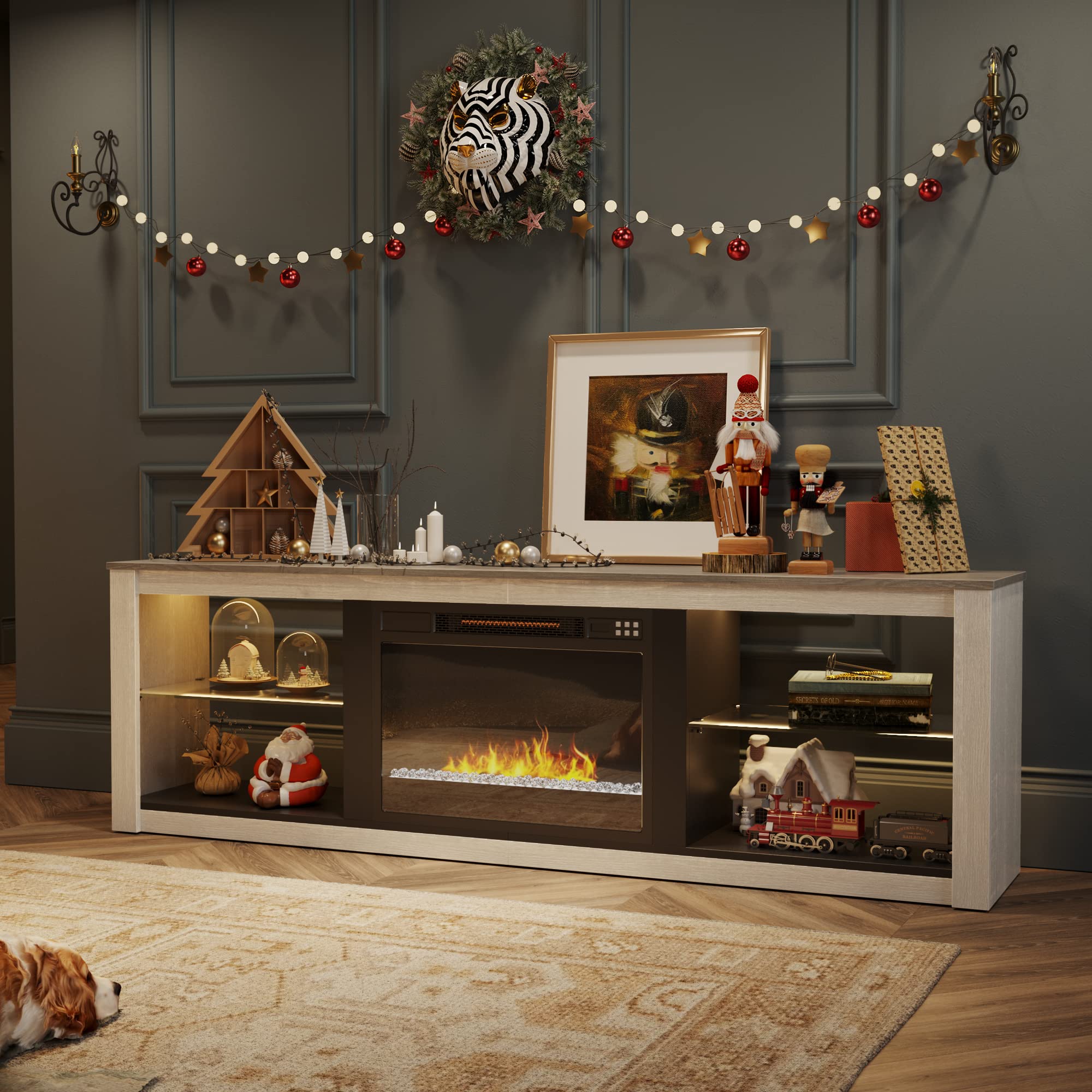 【Furniture】Fireplace TV Stand for 75 inch TV with 23 inch Electric Fireplace, 70 inch Entertainment Center