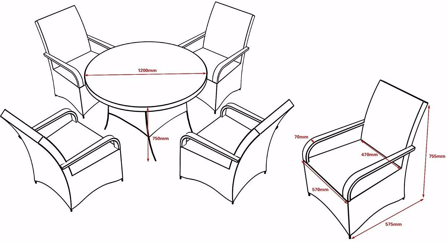 4 Seat Round Rattan Dining Table Chair Garden Furniture