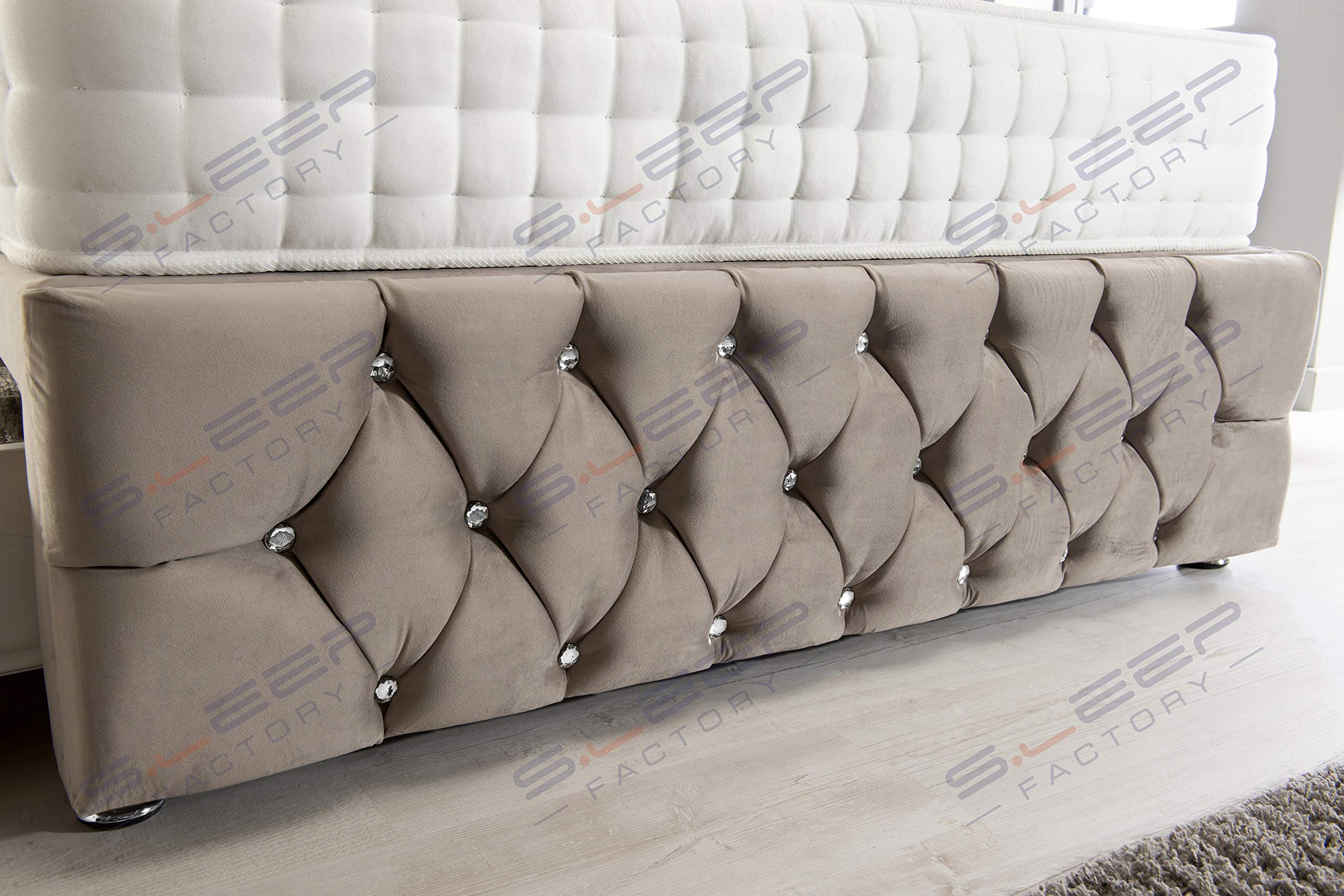 【Furniture】Pebble Plush Velvet Chesterfield 2 Drawer Divan Bed Set, Mattress & Headboard