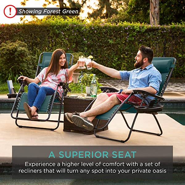 Best Choice Products Set of 2 Adjustable Steel Mesh Zero Gravity Lounge Chair Recliners w/Pillows and Cup Holder Trays - Burgundy