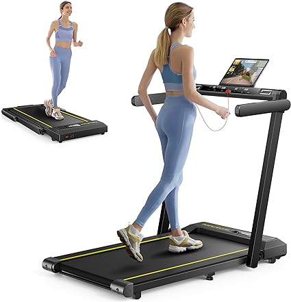 2 In 1 Home Folding Treadmill, Dual LED Screen, 2.5HP Silent Treadmill, 16KM/H, Bluetooth Speaker, Heart Rate, 12 Modes, App and Wireless Remote Control