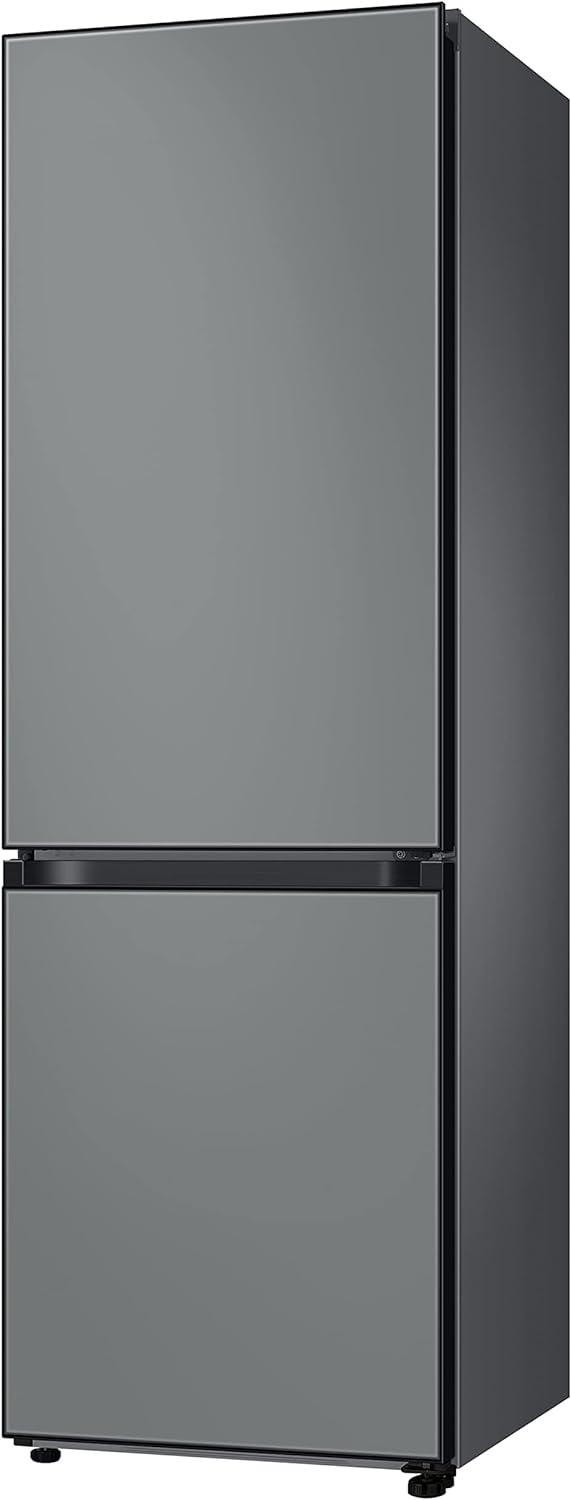 SAMSUNG 12.0 Cu Ft BESPOKE Compact Refrigerator w/ Bottom Freezer, Flexible Slim Design for Small Spaces, Even Cooling, Reversible Door, LED Lighting, Energy Star Certified, RB12A300631/AA, Gray Glass