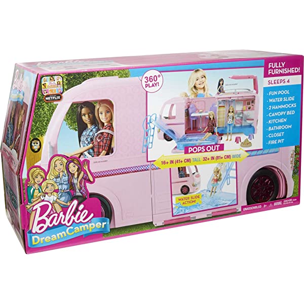 Barbie Camper Pops Out into Play Set with Pool! [Amazon Exclusive] Standard Packaging