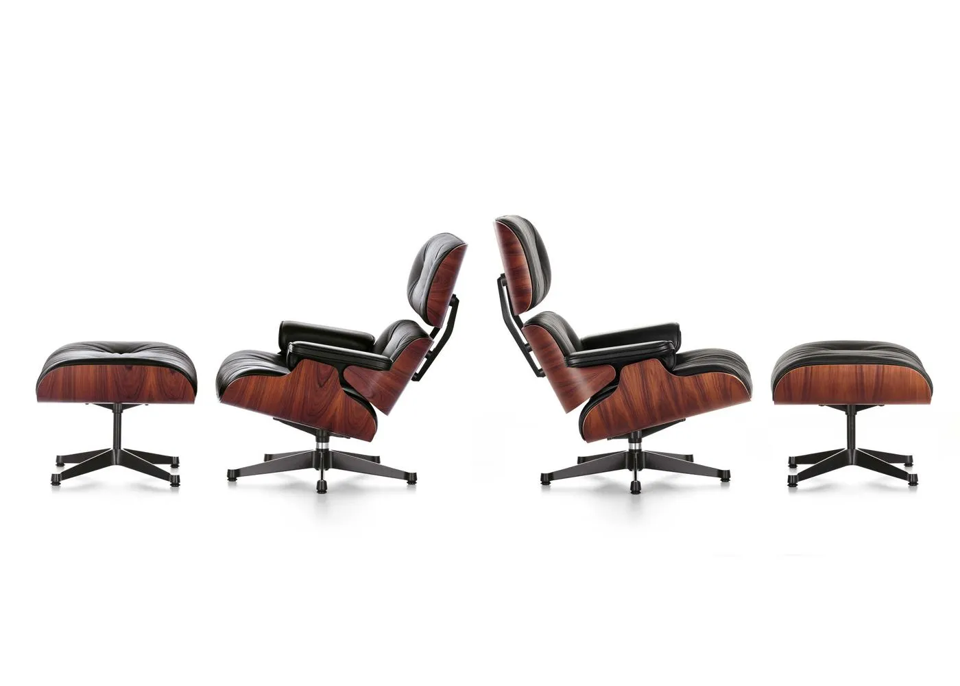 Eames Lounge Chair & Ottoman Santos Palisander & Black Leather in New Dimensions