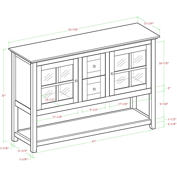 Walker Edison Charlotte Classic Glass Door Storage Buffet, 52 Inch, Espresso Espresso 52 Inch