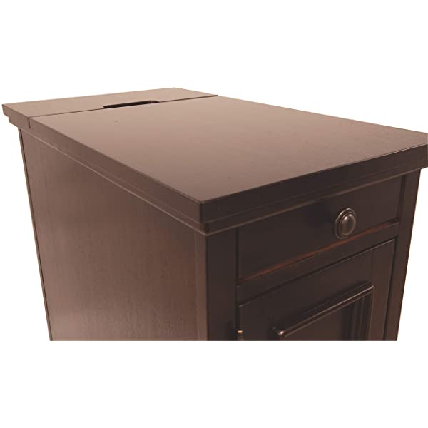 Signature Design by Ashley Tyler Creek Rustic Chair Side End Table with Pull-Out Tray & USB Ports, Brown Blackish Brown Table