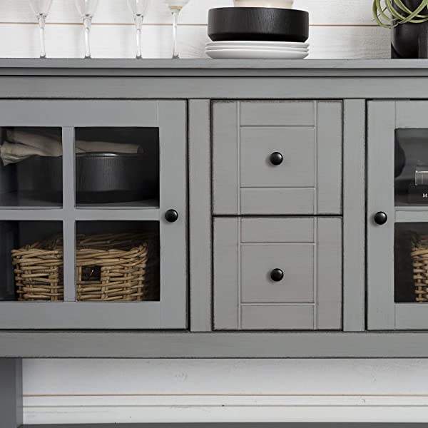 Walker Edison Charlotte Classic Glass Door Storage Buffet, 52 Inch, Espresso Espresso 52 Inch