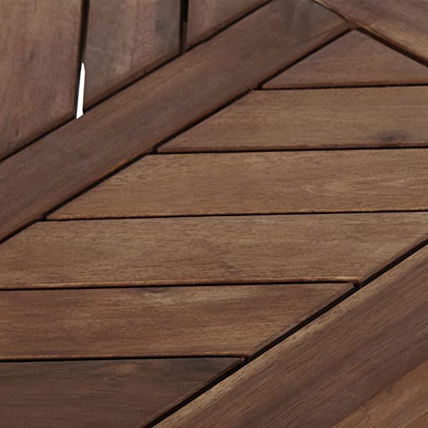 Walker Edison 5 Person Outdoor Wood Chevron Patio Furniture Dining Set Table Chairs Bench All Weather Backyard Conversation Garden Poolside Balcony, 4 Piece, Brown Brown 4 Piece Dining Set