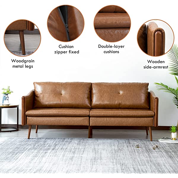 Vonanda Faux Leather Sofa Couch, Modern Tufted 3-Seater Sofa with Clean Lines and Upholstered Artificial Leather for Compact Living Space, Chestnut Brown 3-seater sofa Chestnut Brown