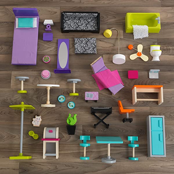 Wooden Modern Dollhouse with Lights & Sounds, Pool and 36 Accessories, Gift for Ages 3+ 49.25