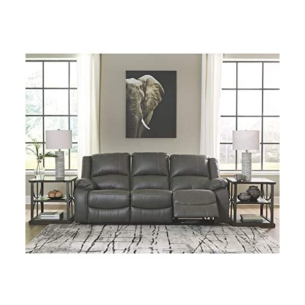 Signature Design by Ashley - Calderwell Contemporary Faux Leather Double Reclining Loveseat w/ Console - Adjustable - Gray Manual Loveseat Grey