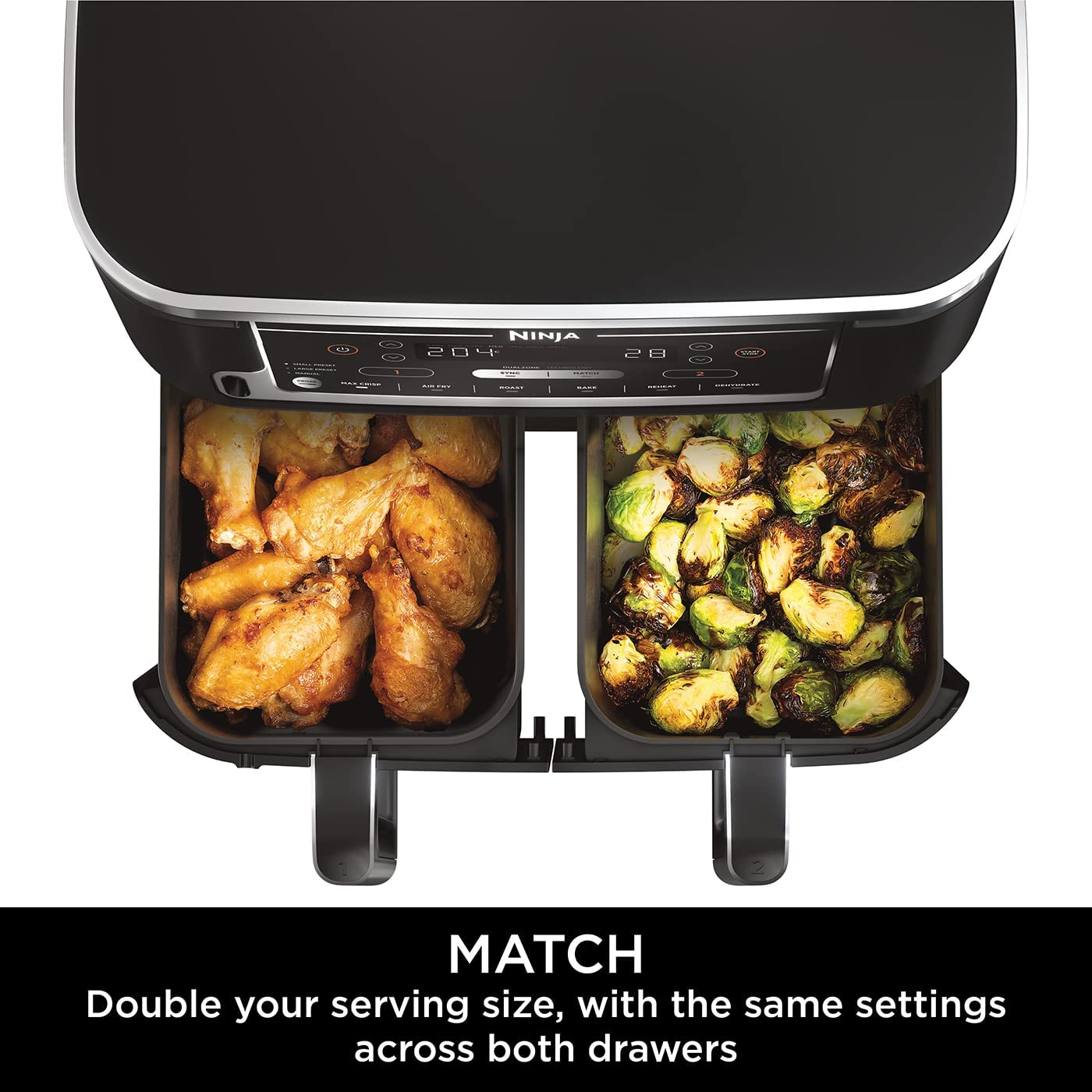 Ninja Foodi MAX Dual Zone Air Fryer [AF451UK] Smart Cook System, 9.5L, 2 Drawers, 6 Functions, ‎Black/Silver