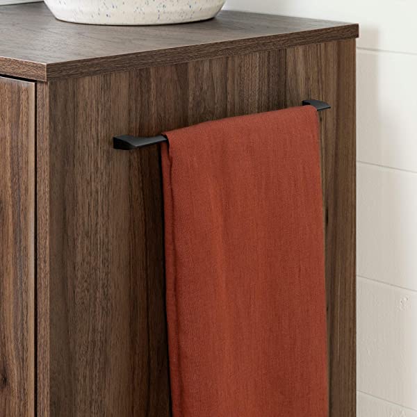 South Shore Bar Cabinet with Bottle and Glass Storage, Black Oak Black Oak Bar Cabinet