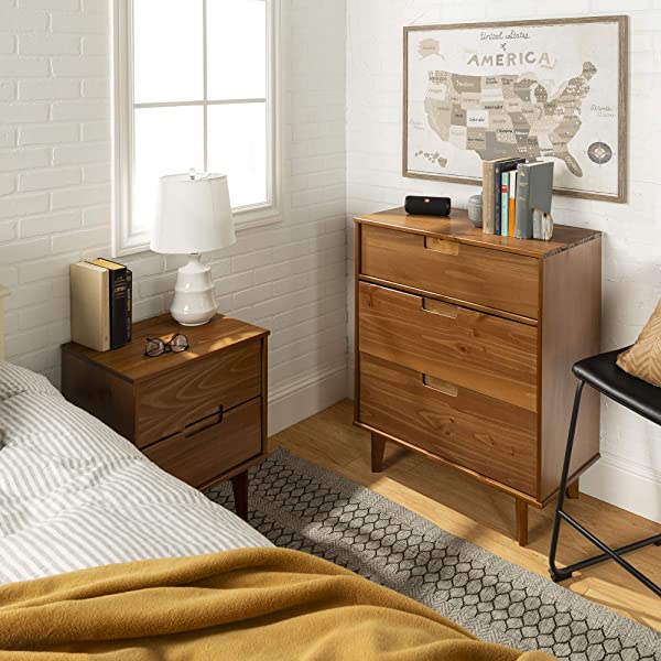 Walker Edison Mid Century Modern Grooved Handle Wood Dresser Bedroom Storage Drawer Organizer Closet Hallway, 6 Drawer, Caramel Caramel 1 pack 6 Drawer