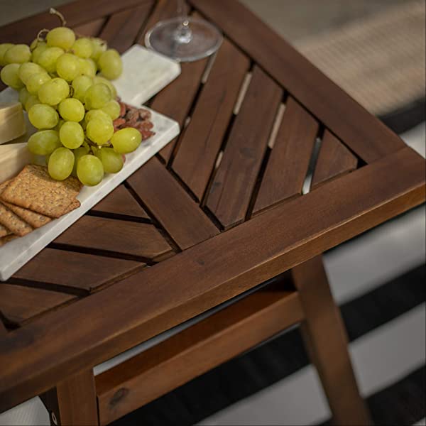 Walker Edison 5 Person Outdoor Wood Chevron Patio Furniture Dining Set Table Chairs Bench All Weather Backyard Conversation Garden Poolside Balcony, 4 Piece, Brown Brown 4 Piece Dining Set