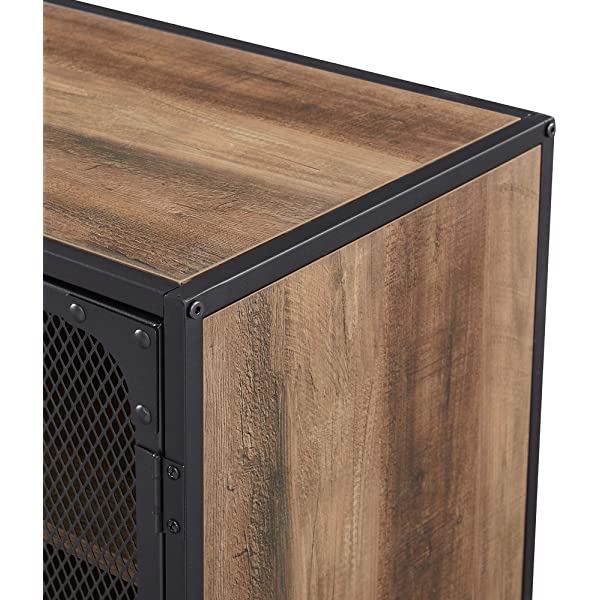 Walker Edison Malcomb Urban Industrial Metal Mesh Double Door Rolling Bar Cabinet, 33 Inch, Rustic Oak Rustic Oak 33 Inch