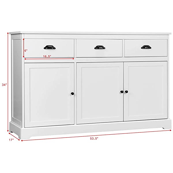 Giantex Sideboard Buffet Server Storage Cabinet Console Table Home Kitchen Dining Room Furniture Entryway Cupboard with 2 Cabinets and 3 Drawers Adjustable Shelves, White (White)