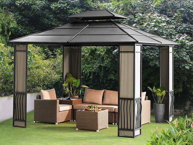 10x12 Heavy Duty Galvanized Steel Hardtop Wyndham Patio Gazebo with Mosquito Netting