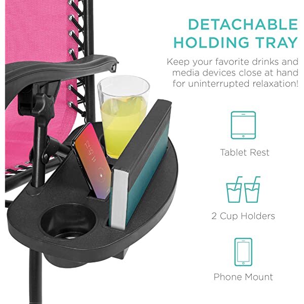 Best Choice Products Set of 2 Adjustable Steel Mesh Zero Gravity Lounge Chair Recliners w/Pillows and Cup Holder Trays - Burgundy