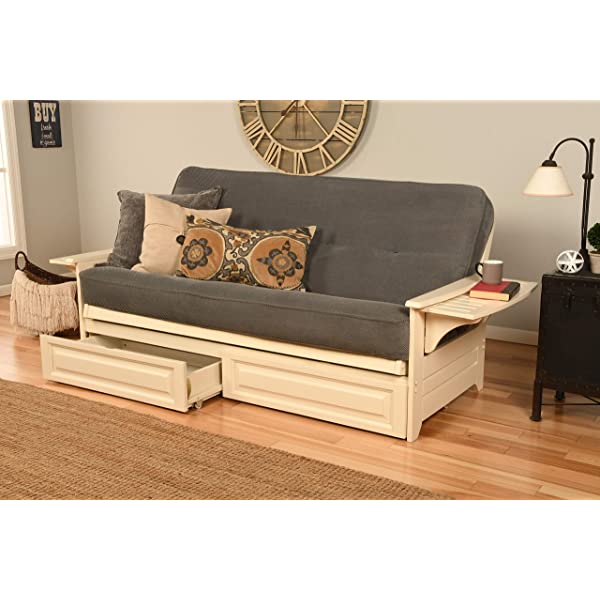 Kodiak Furniture Futon Set, Full, White Suede Navy