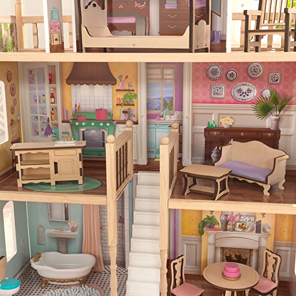 Classic Wooden Dollhouse with EZ Kraft Assembly™, 14-Piece Accessory Set, for 12-Inch Dolls, Gift for Ages 3+