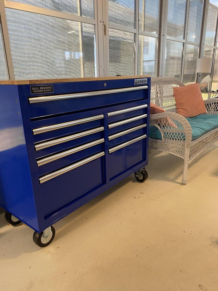 46 in. 9 Drawer Mobile Storage Cabinet with Solid Wood Top.