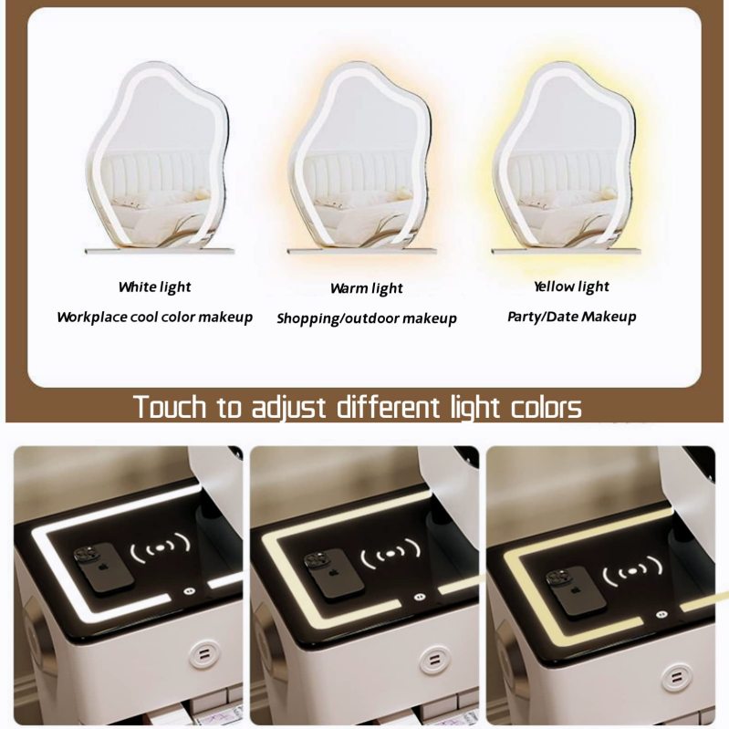 【Furniture】Dressing Table Makeup Dressing Table with Charging Stand and Bluetooth Speaker