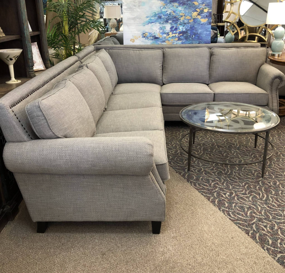 2PC Grey Sectional w/ Nailheads
