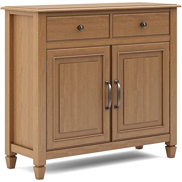 SIMPLIHOME Connaught SOLID WOOD 40 inch Wide Transitional Entryway Storage Cabinet in Dark Chestnut Brown, with 2 Drawers, 2 Doors, Adjustable Shelves