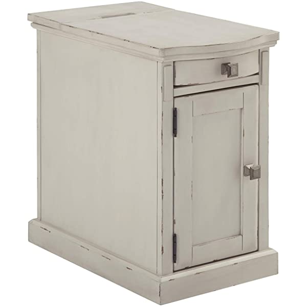 Signature Design by Ashley Tyler Creek Rustic Chair Side End Table with Pull-Out Tray & USB Ports, Brown Blackish Brown Table