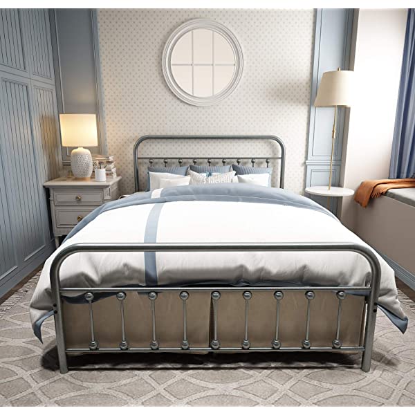 Black Metal Bed Frame Full Size with Headboard and Footboard Single Platform Mattress Base,Metal Tube and Iron-Art Bed（Full,Black） Full Black