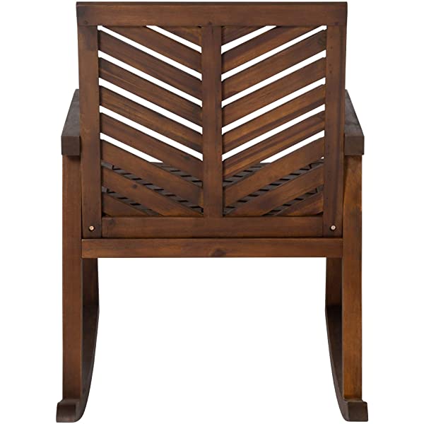 Walker Edison 5 Person Outdoor Wood Chevron Patio Furniture Dining Set Table Chairs Bench All Weather Backyard Conversation Garden Poolside Balcony, 4 Piece, Brown Brown 4 Piece Dining Set