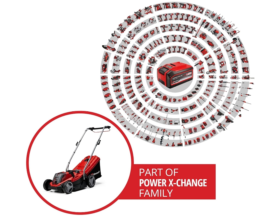 Einhell Power X-Change 18/33 Cordless Lawnmower With Battery and Charger - 18V, Brushless Motor, 33cm Cutting Width, 30L Grass Box, 5 Cutting Heights - GE-CM 18/33 Li Battery Lawn Mower