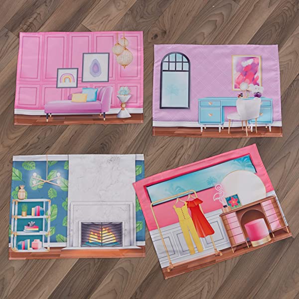 KidKraft Designed by Me™: Magnetic Makeover Wooden Dollhouse with Magnets, Fabric Wallpapers and 10 Pieces of Furniture, Gift for Ages 3+ Modern