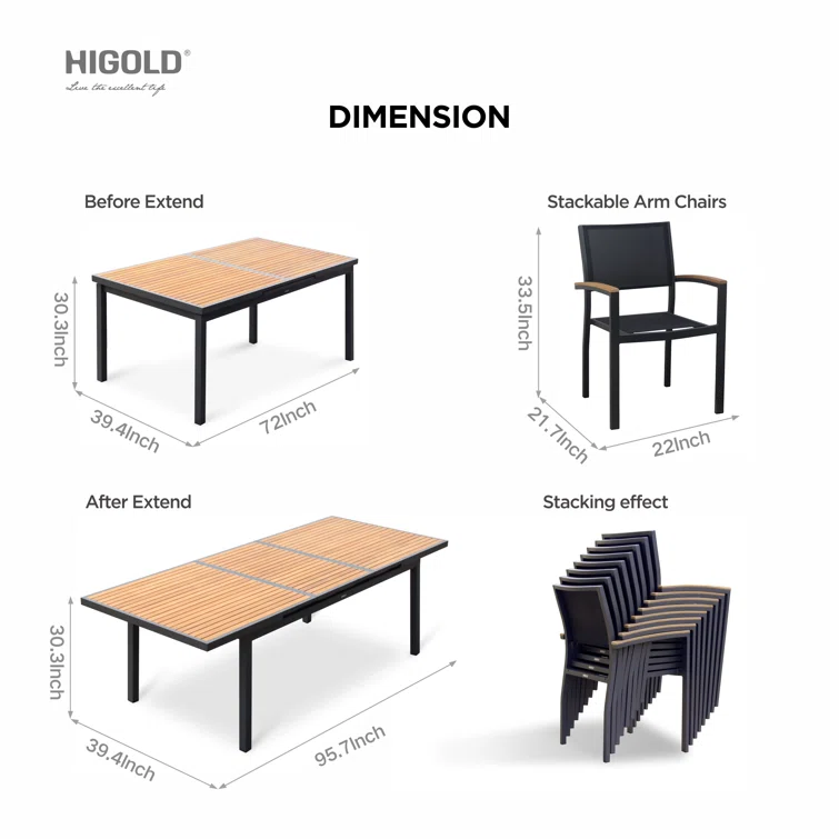 Heck Rectangular 8 - Person Outdoor Dining Set with Extension Teak Tabletop
