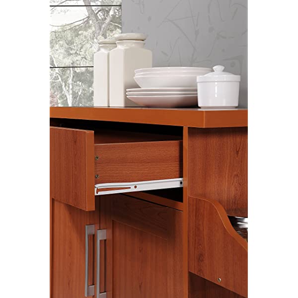 Hodedah Kitchen Island with Spice Rack, Towel Rack & Drawer, Black with Beech Top Black-beech