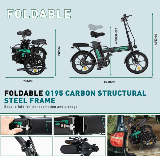 HITWAY Electric Bicycle - Foldable E-bike - 16 Inch - 250W - 8.4Ah - for Adults.