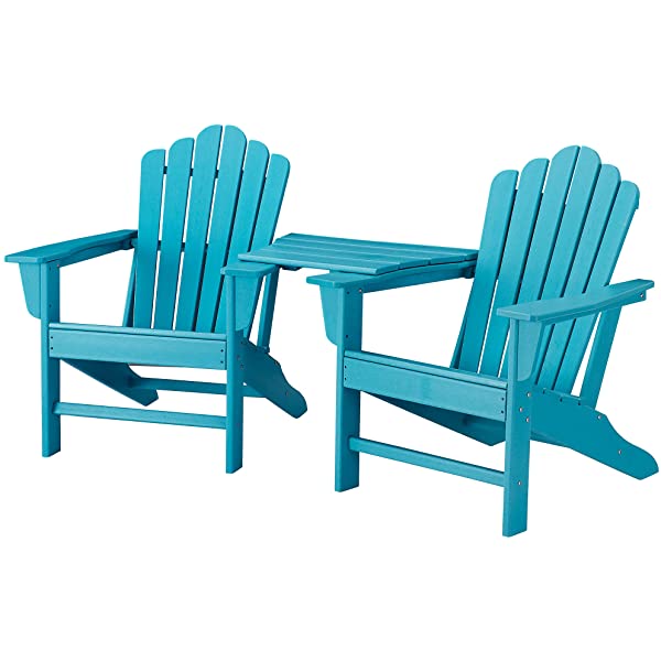 Ehomeline Classic Outdoor Adirondack Chairs with Connecting Plate Set of 3 for Garden Porch Patio Deck Backyard, Weather Resistant Accent Furniture, Blue