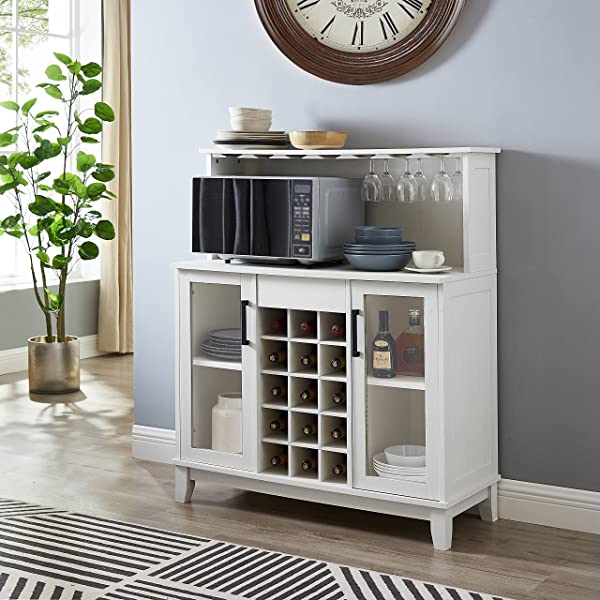 Bar Cabinet with Wine Rack and Glass Doors (Grey wash- Solid)