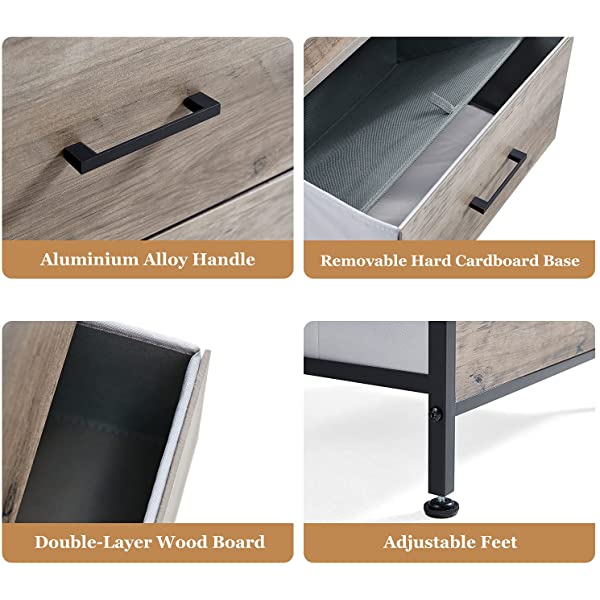 5 Drawer Dresser Long Wide Chest of Drawers Nightstand with Wood Top Rustic Storage Tower Storage Dresser Closet for Living Room, Bedroom, Hallway, Nursery, Kid Weathered Grey