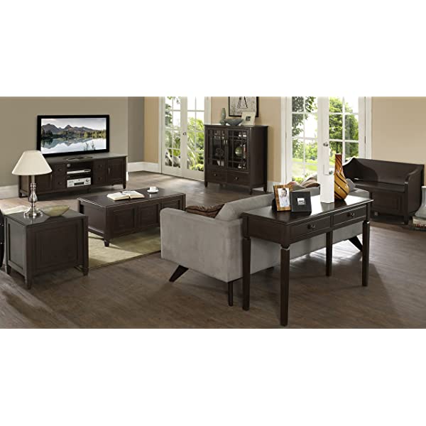 SIMPLIHOME Connaught SOLID WOOD 40 inch Wide Transitional Entryway Storage Cabinet in Dark Chestnut Brown, with 2 Drawers, 2 Doors, Adjustable Shelves